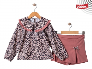 Leopar Bluzlu Şort Etekli Takim 6Y,7Y,8Y,9Y Kız