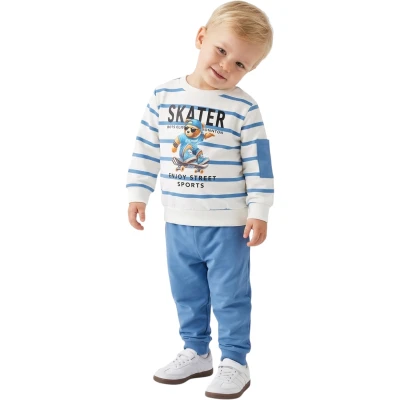 3 BOYUTLU SKATER BEAR ÇİZGİLİ MEVSİMLİK ERKEK BEBE TAKIMI 12 Ay,2Y,3Y,4Y Erkek