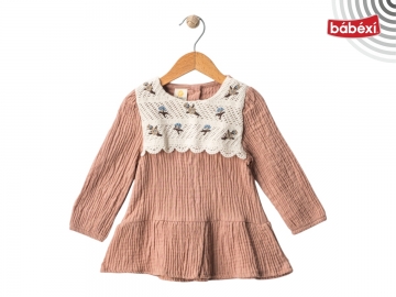Göğsünde Dantel Örgü Muslin Elbise 3Y,4Y,5Y,6Y Kız