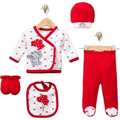 5’Lİ KIRMIZI FİL CONCON BEBEK ZIBIN 1 Ay,2 Ay,3 Ay Kız