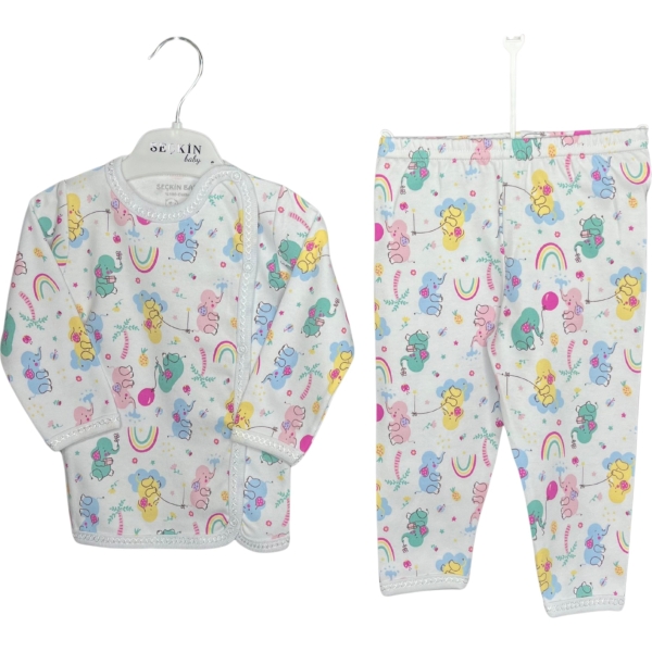 6 AY BİYELİ TAKIM BEYAZ FİL 3 Ay,6 Ay Kız