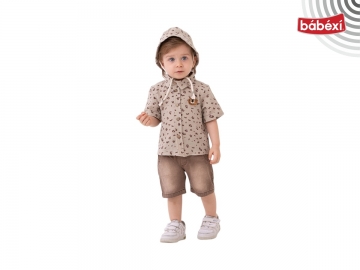 Şapkalı Müslin Leopar Gömlek 3’lü Takım  6 Ay,9 Ay,12 Ay,18 Ay Erkek