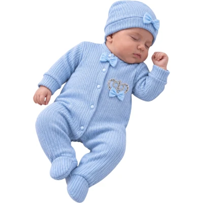 AMORE BABY BLUE KRAL TAÇLI TRİKO TULUM 3 Ay,6 Ay,9 Ay Erkek
