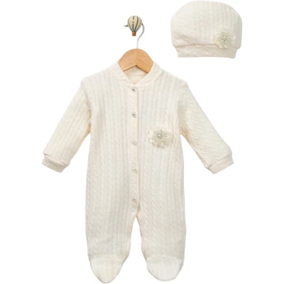 AMORE BABY ECRU İNCİLİ TRİKO TULUM  3 Ay,6 Ay,9 Ay Kız