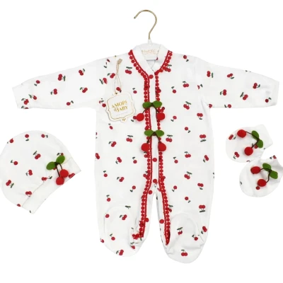 AMORE BABY KİRAZLI TULUM SETL 3 Ay,6 Ay,9 Ay Kız