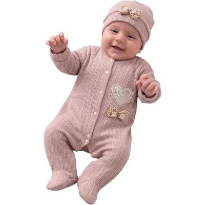 AMORE BABY MELANGE POWDER KALPLİ TRİKO TULUM 3 Ay,6 Ay,9 Ay Kız