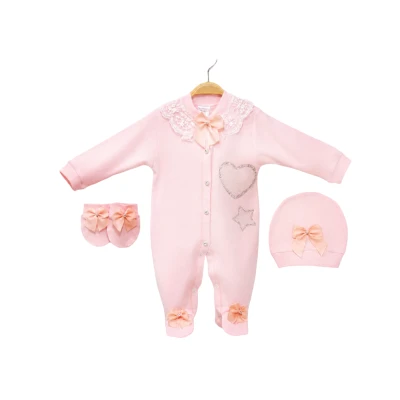 AMORE BABY YILDIZLI KALP TULUM SETİ 3 Ay,6 Ay,9 Ay Kız