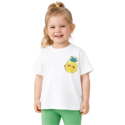 ANANAS BASKILI KISA KOLLU TİŞÖRT  6Y,7Y,9Y,8Y Kız
