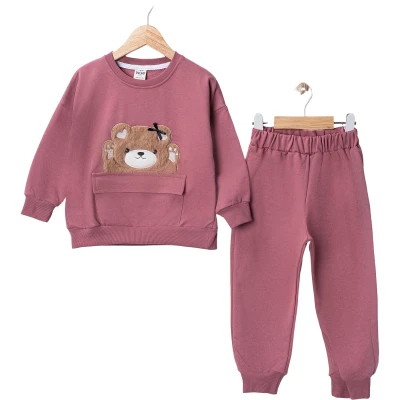 AYICIK PELUŞ NAKIŞLI FİYONKLU İKİLİ TAKIM 12 Ay,2Y,3Y,4Y Kız