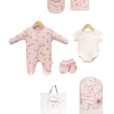 BALONLU CİVCİV BASKILI 5’Lİ HEDİYELİK SET 3 Ay,6 Ay,9 Ay Kız