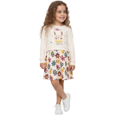 BASKILI ÇİÇEK DESENLİ ELBİSE  2Y,3Y,4Y,5Y Kız