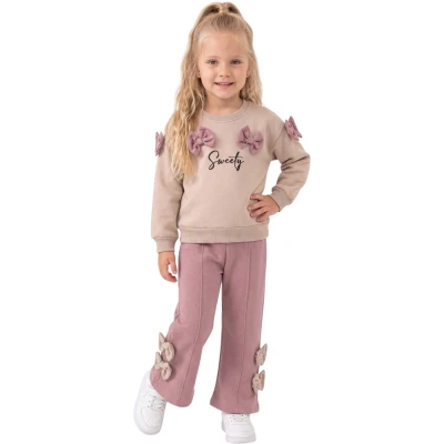 BASKILI FİYONKLU ÜÇ İP KIZ TAKIM 2Y,3Y,4Y,5Y Kız