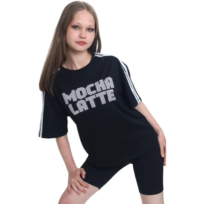 BASKILI ŞERİTLİ KIZ TSHIRT 8Y,10Y,12Y,14Y,16Y Kız