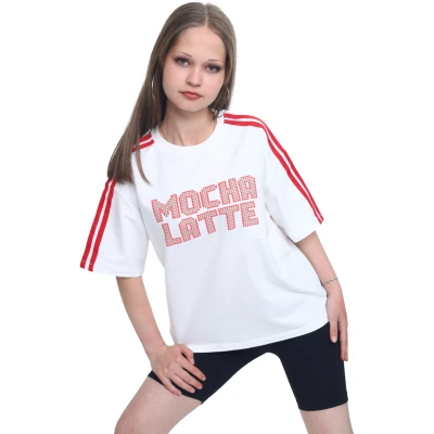 BASKILI ŞERİTLİ KIZ TSHIRT 8Y,10Y,12Y,14Y,16Y Kız