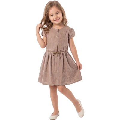 BELİ KEMERLİ DÜĞMELİ ORİS KIZ ELBİSE  2Y,3Y,4Y,5Y Kız