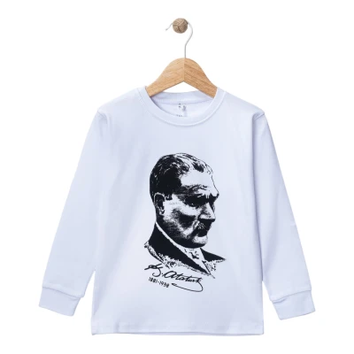 BEYAZ ATATÜRK BASKILI UZUN KOL SWEAT 5Y,6Y,7Y,8Y Uni