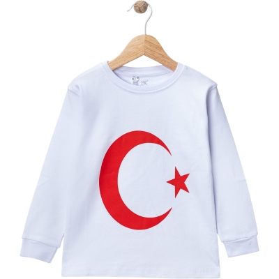 BEYAZ BAYRAK BASKILI UZUN KOL SWEAT 13Y,14Y,15Y,16Y Uni