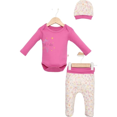 BODY PANTOLON ŞAPKA TAKIM CAT DESEN 3 Ay,6 Ay Kız