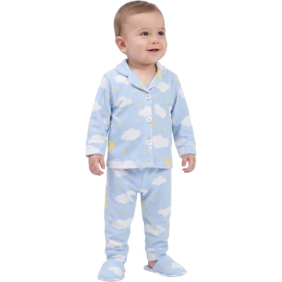 BULUTLU MAVİ TERLİKLİ ERKEK 3'LÜ PİJAMA TAKIMI  12 Ay,2Y,3Y Erkek