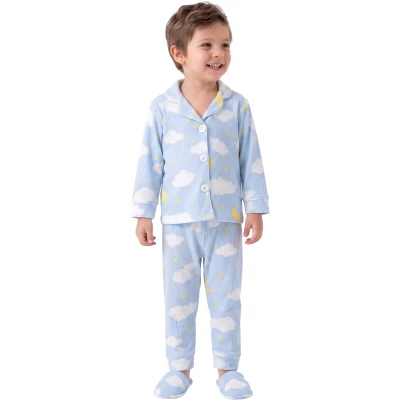BULUTLU MAVİ TERLİKLİ ERKEK 3'LÜ PİJAMA TAKIMI  4Y,5Y,6Y Erkek