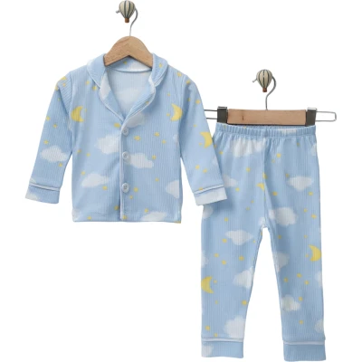 BULUTLU ÖNDEN DÜĞMEERKEK YAKALI PİJAMA TAKIM  4Y,5Y,6Y Erkek
