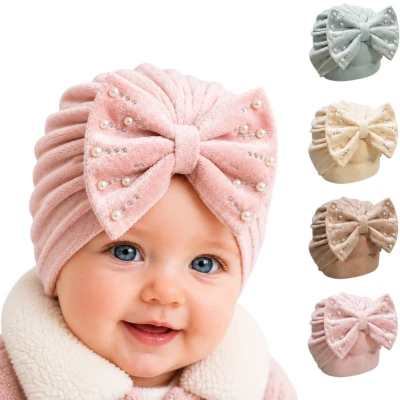 CAP&MORE KADİFE BONE İNCİ FİYONK  3 Ay,6 Ay,9 Ay,12 Ay,18 Ay Kız