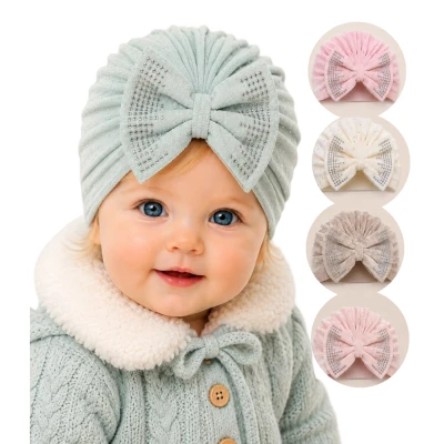 CAP&MORE KADİFE BONE TAŞ BASKI FİYONK  3 Ay,6 Ay,9 Ay,12 Ay,18 Ay Kız