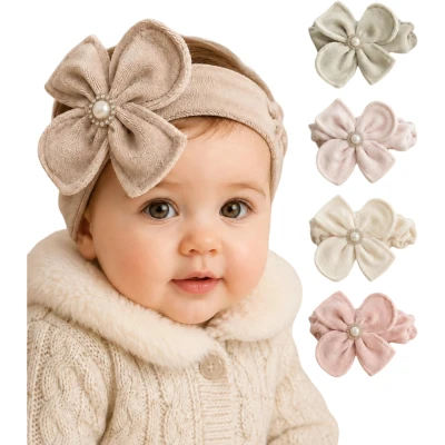 CAP&MORE KADİFE SAÇ BANDI İNCİ TAŞLI  3 Ay,6 Ay,9 Ay,12 Ay,18 Ay Kız