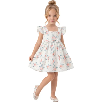 ÇİÇEK BASKILI ELBİSE  2Y,3Y,4Y,5Y Kız