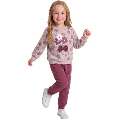ÇİÇEK BASKILI FİYONKLU ÜÇ İP KIZ TAKIM 2Y,3Y,4Y,5Y Kız