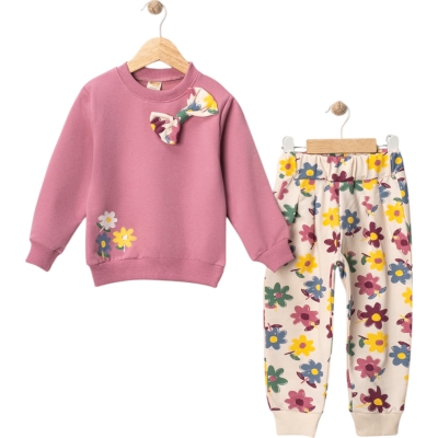 ÇİÇEK BASKILI FİYONKU KIZ TAKIM 2Y,3Y,4Y,5Y Kız