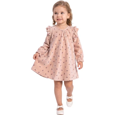 ÇİÇEK DESENLİ KADİFE KIZ ELBİSE  2Y,3Y,4Y,5Y Kız