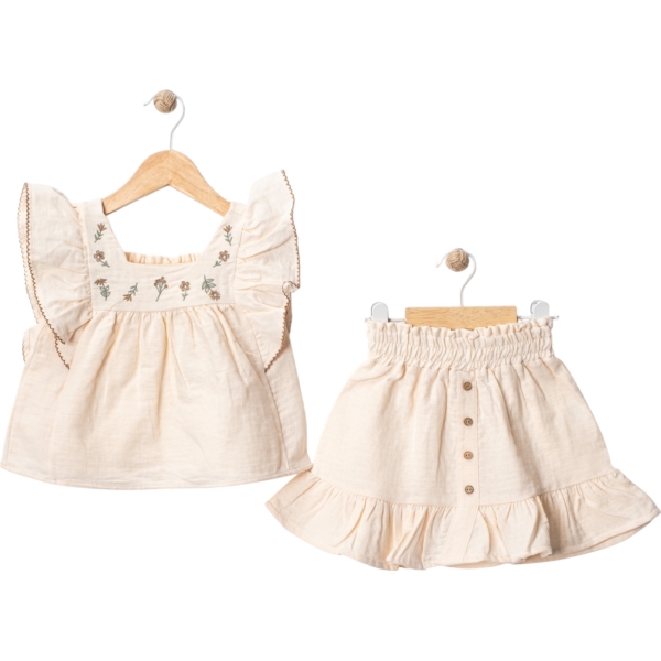 ÇİÇEK NAKIŞLI ETEKLİ TAKIM  2Y,3Y,4Y,5Y Kız