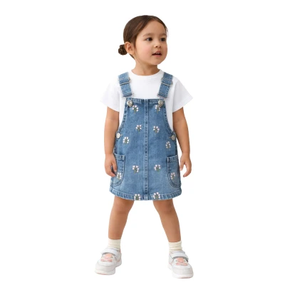 ÇİÇEK NAKIŞLI KOT JİLE  4Y,3Y,2Y,12 Ay Kız