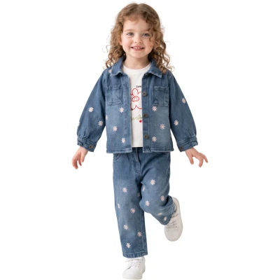ÇİÇEK NAKIŞLI KOT TK 12 Ay,2Y,3Y,4Y Kız
