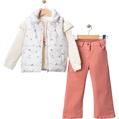 ÇİÇEKLİ YELEKLİ KIZ ÜÇLÜ TAKIM 2Y,3Y,4Y,5Y Kız