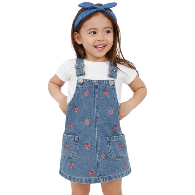 ÇİLEK NAKIŞLI KOT JİLE  12 Ay,2Y,3Y,4Y Kız
