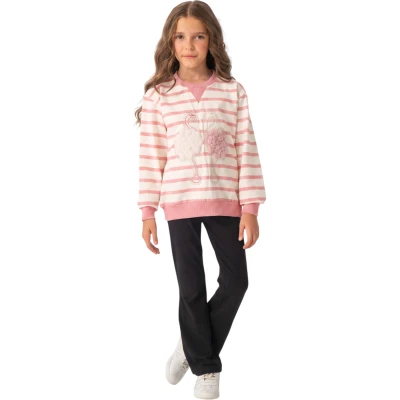 ÇİZGİLİ FLAMİNGO SWEATSHİRT 9Y,10Y,11Y,12Y Kız