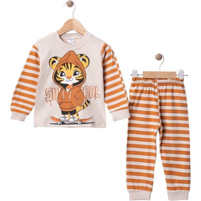 ÇİZGİLİ KAPLAN BASKILI PIJAMA TAKIM  12 Ay,2Y,3Y Erkek