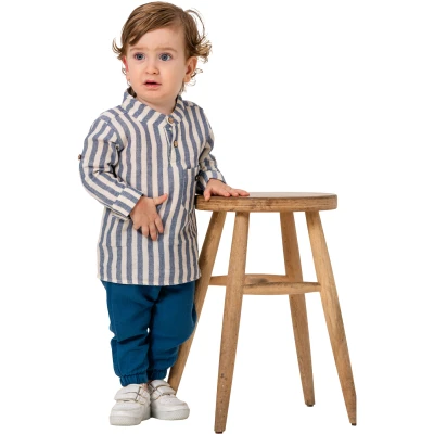 ÇİZGİLİ MÜSLİN TAKIM 6 Ay,12 Ay,18 Ay Erkek