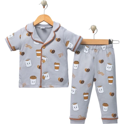 COFFEE BASKILI KISA KOLLU PİJAMA TAKIM  9 Ay,12 Ay,18 Ay,2Y Erkek