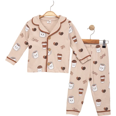 COFFEE BASKILI UZUN KOLLU PİJAMA TAKIM  9 Ay,12 Ay,18 Ay,2Y Erkek