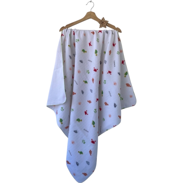 DENİZ HAYVANLARI PİKELİ MÜSLİN BATTANİYE 1 Ay,2 Ay,3 Ay,6 Ay,9 Ay,12 Ay,18 Ay,2Y Uni