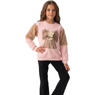FİYONK BASKILI HASIR ÇİÇEK SWEATSHİRT 5Y,6Y,7Y,8Y Kız