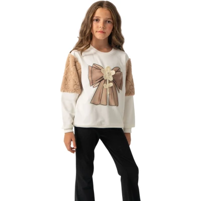 FİYONK BASKILI HASIR ÇİÇEK SWEATSHİRT 9Y,10Y,11Y,12Y Kız