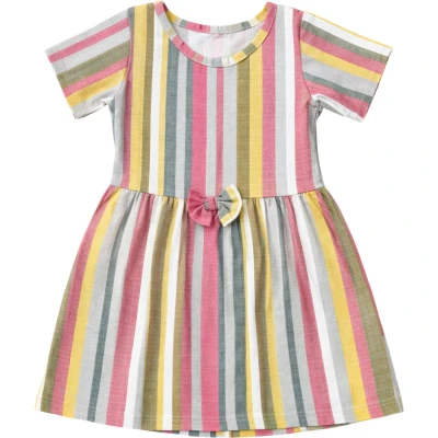FİYONKLU KISA KOLLU DESENLİ ELBİSE  2Y,3Y,4Y,5Y Kız