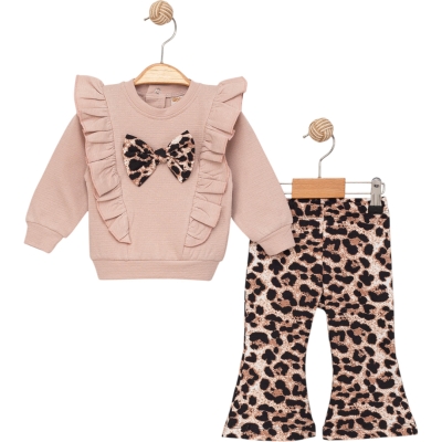 FİYONKLU LEOPAR DESENLİ KIZ TAKIM 6 Ay,9 Ay,12 Ay,18 Ay Kız