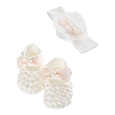 FULL İNCİLİ PATİK BANDANA SET SOMON 3 Ay Kız