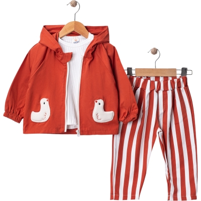 GABARDİN ÖRDEK NAKIŞLI 3 LÜ TAKIM 9 Ay,12 Ay,18 Ay,2Y Kız