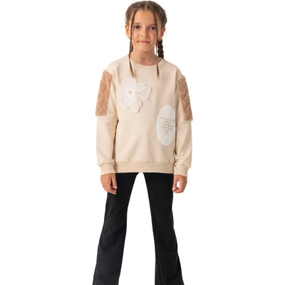 GÖĞÜS PAPATYA TAŞLI SWEATSHİRT 9Y,10Y,11Y,12Y Kız